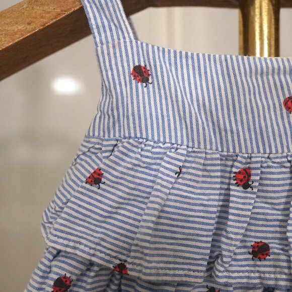 H&M Blue White Stripe Ladybug Sleeveless Baby Girl Romper - Picture 5 of 7